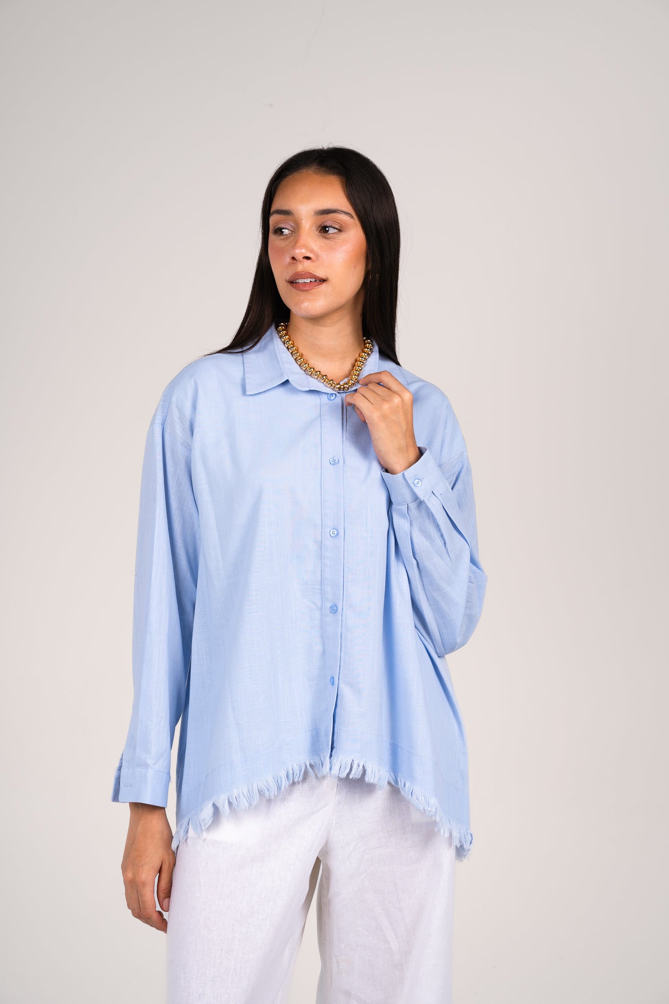 Lifestyle fringes shirt in Baby Blue