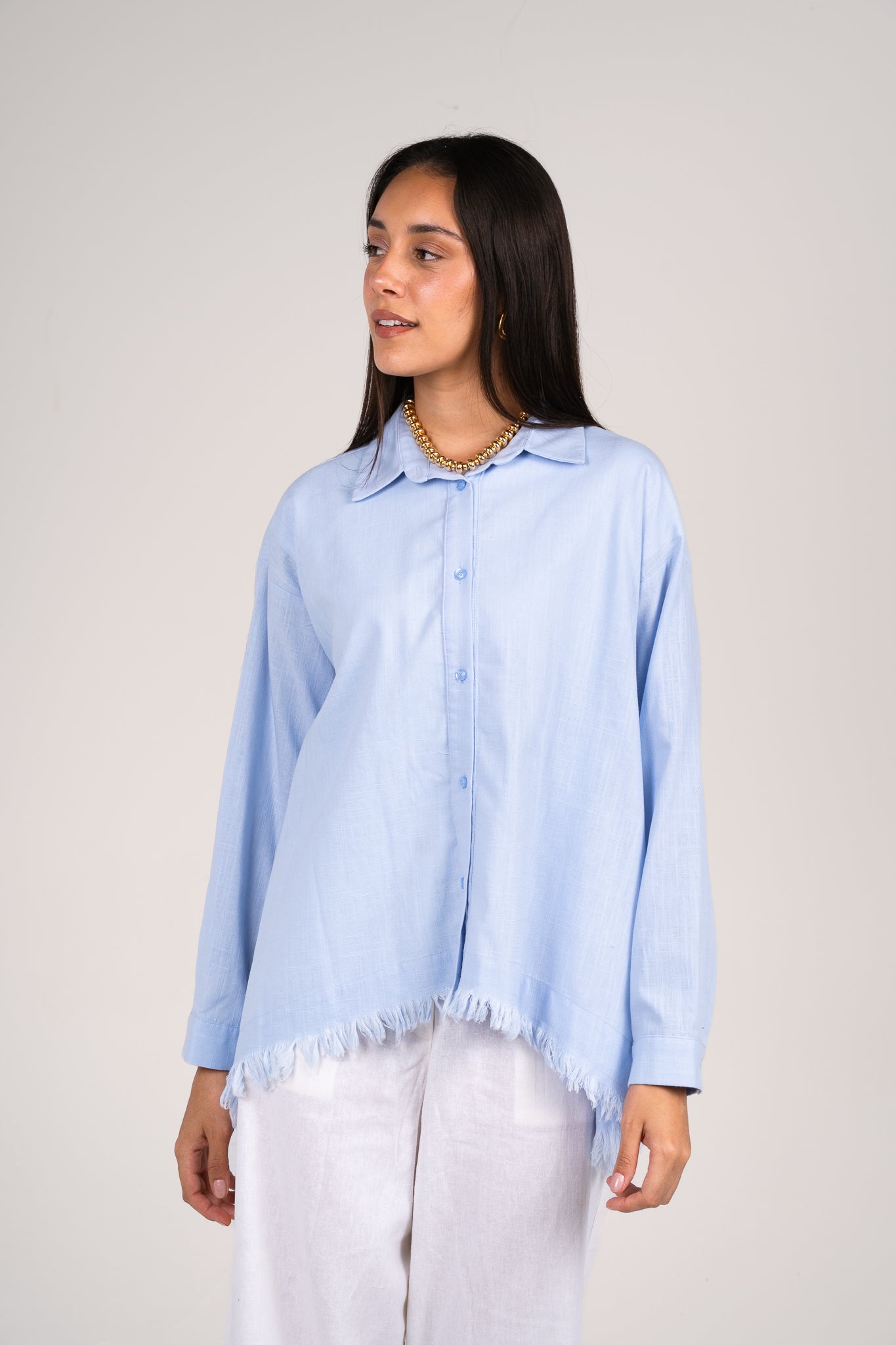 Lifestyle fringes shirt in Baby Blue