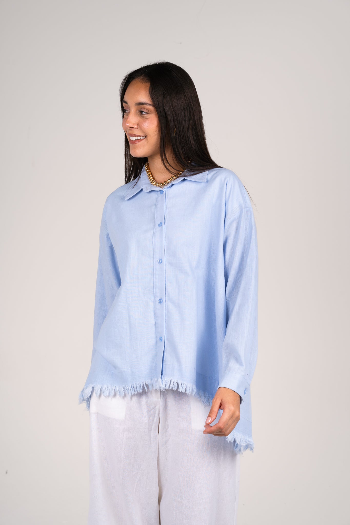 Lifestyle fringes shirt in Baby Blue