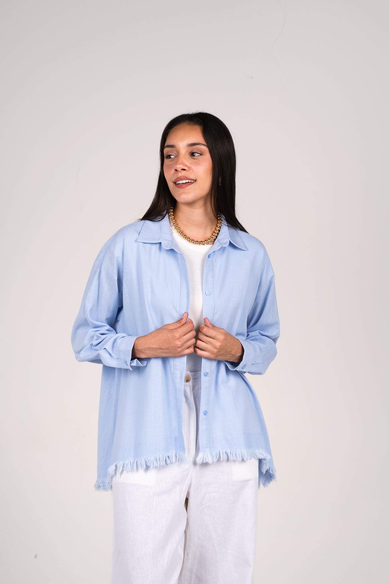 Lifestyle fringes shirt in Baby Blue