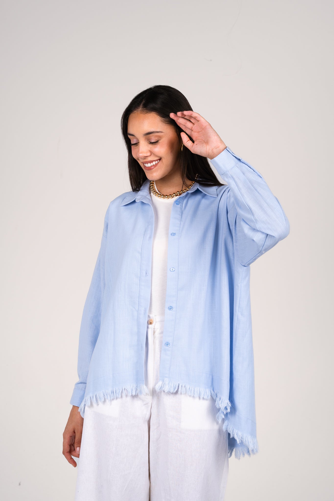 Lifestyle fringes shirt in Baby Blue