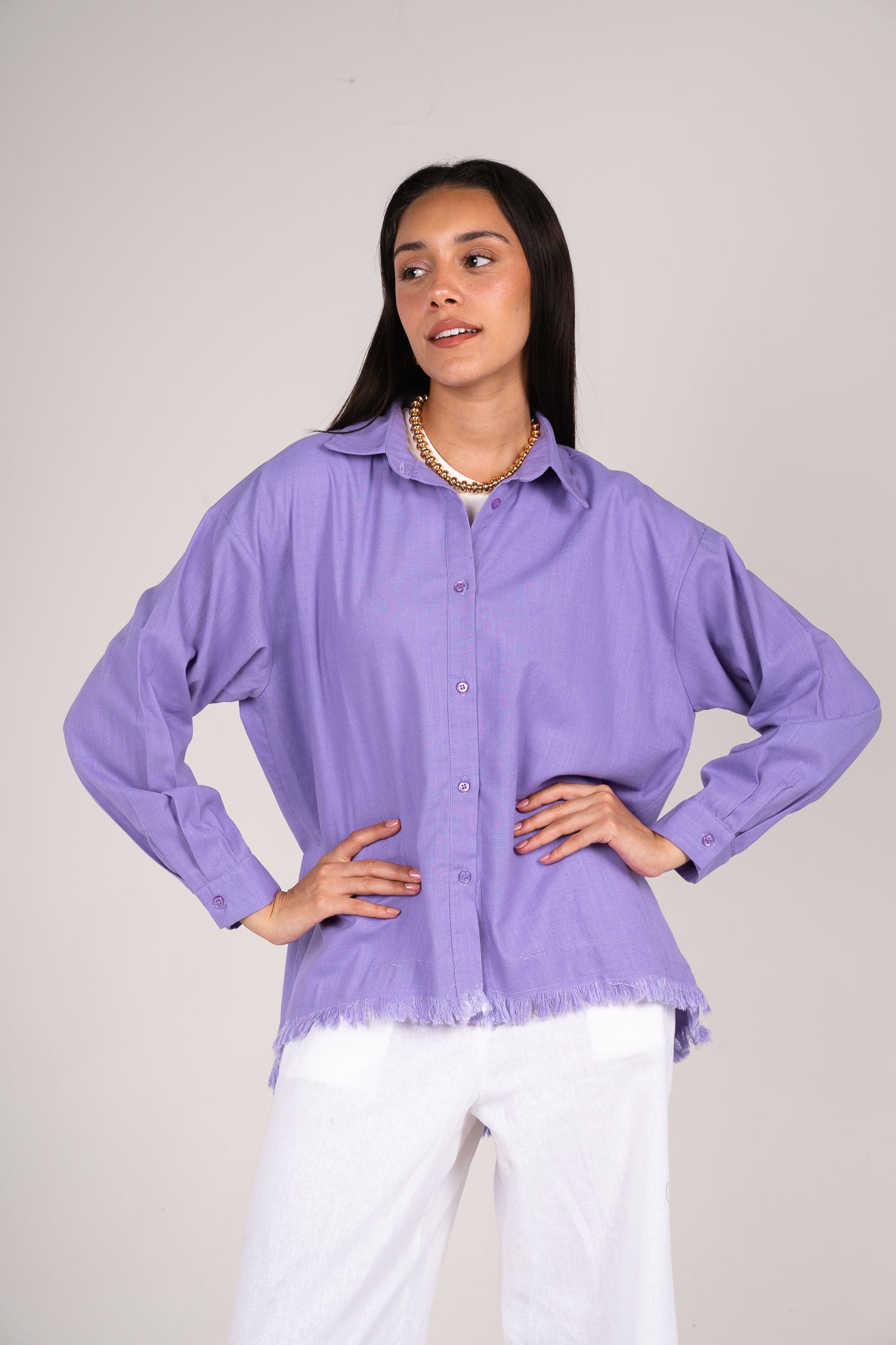 Lifestyle fringes shirt in Lilac