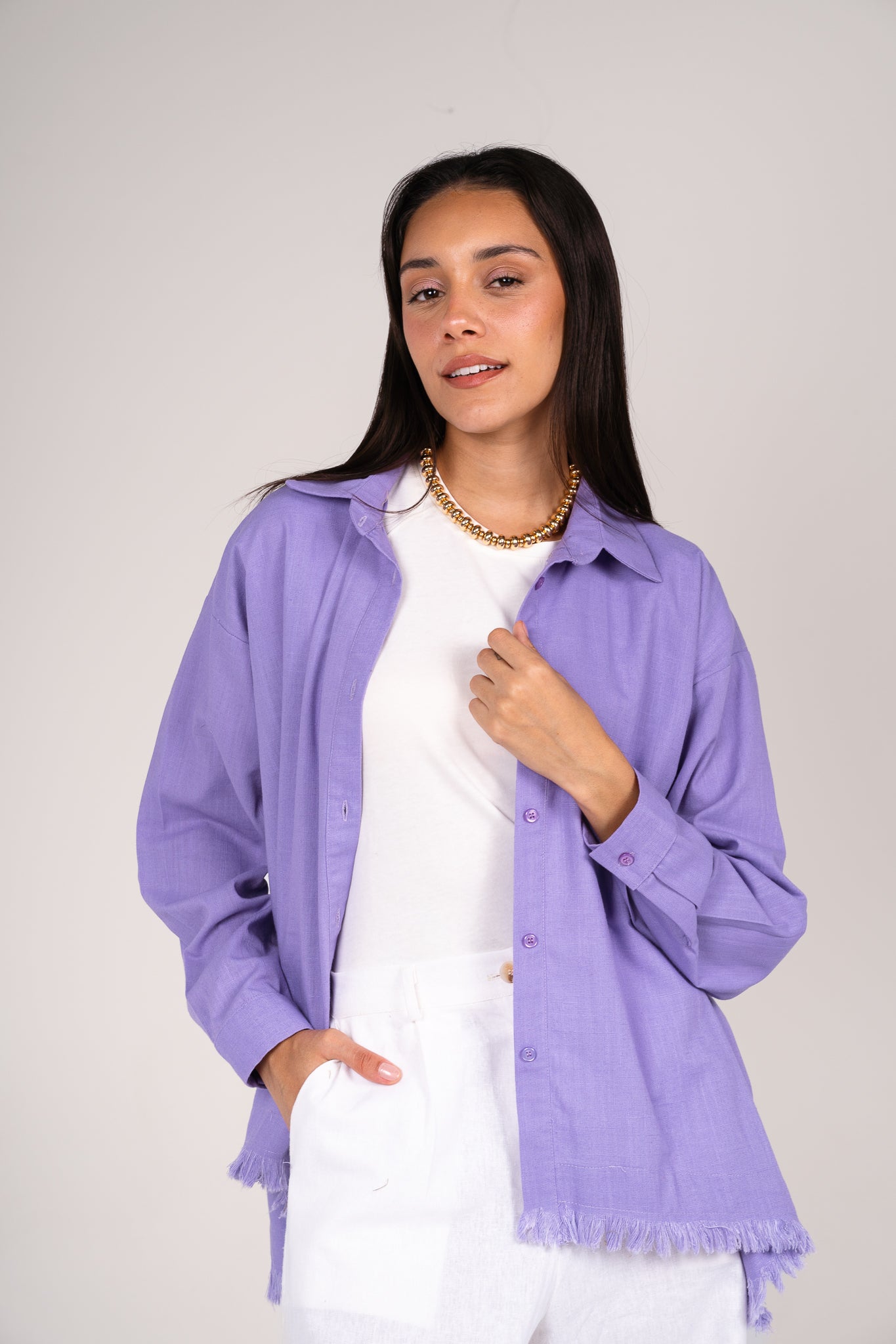 Lifestyle fringes shirt in Lilac