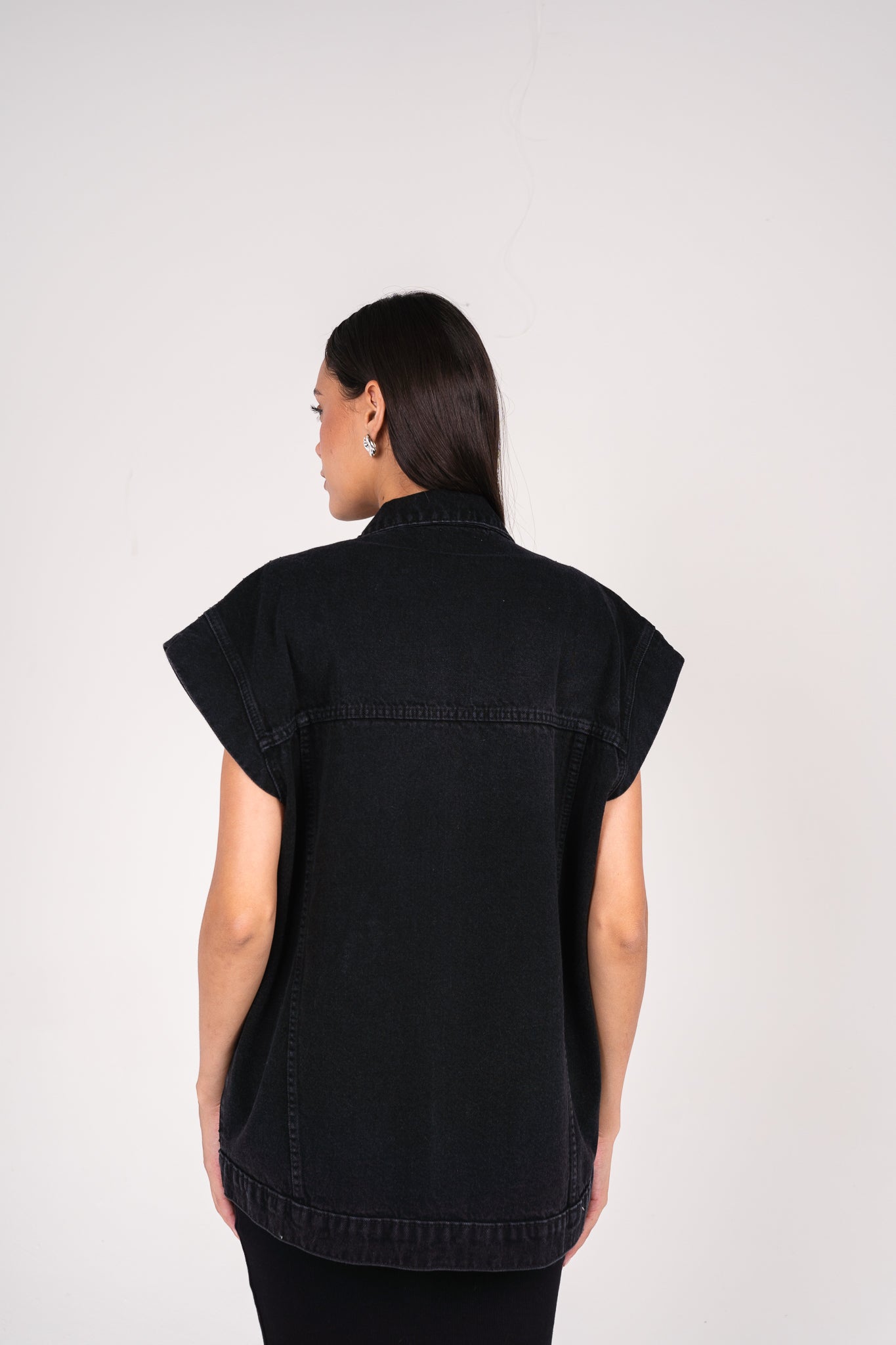 She is studded denim vest in black
