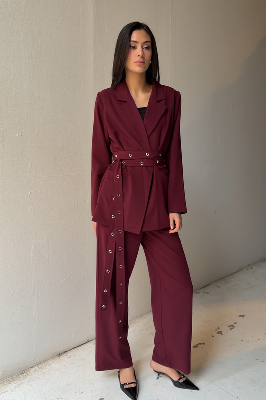 Silver Bells Blazer Set in Burgundy