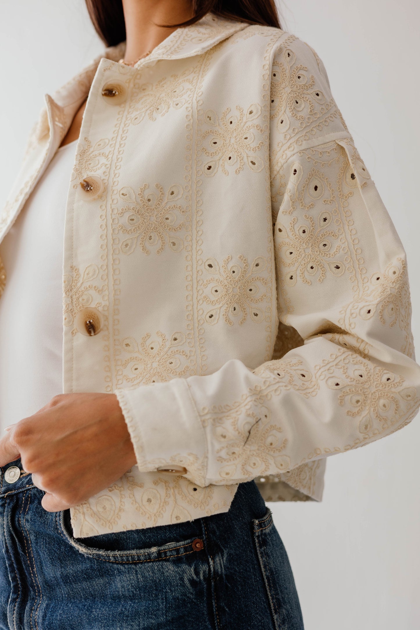Embroidered jacket in Off-White