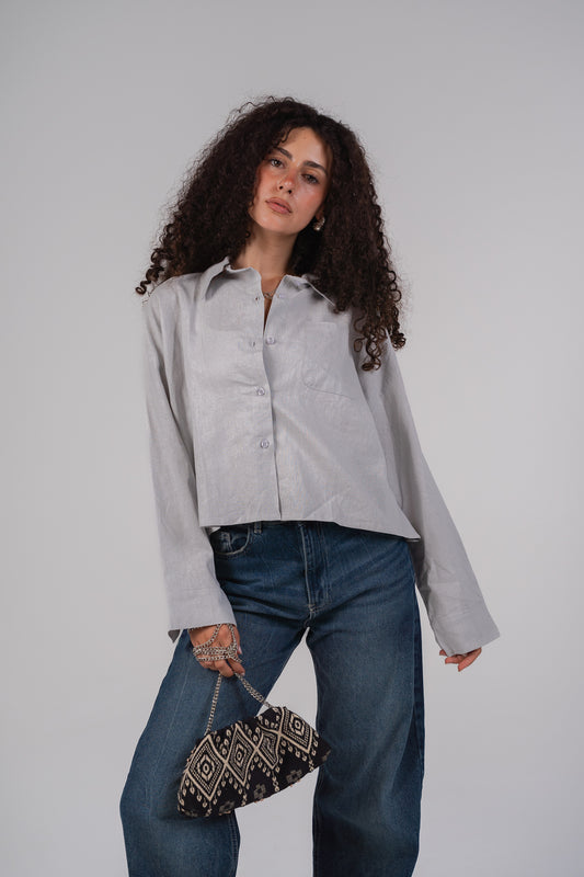 Cropped linen shirt in Grey