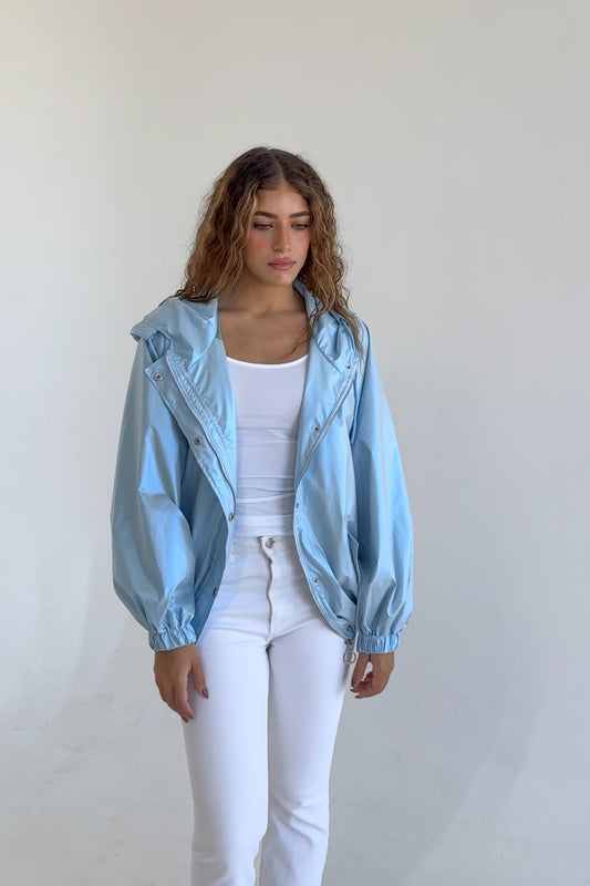 Waterproof jacket in metallic baby blue ( preorder & receive in 10 days)