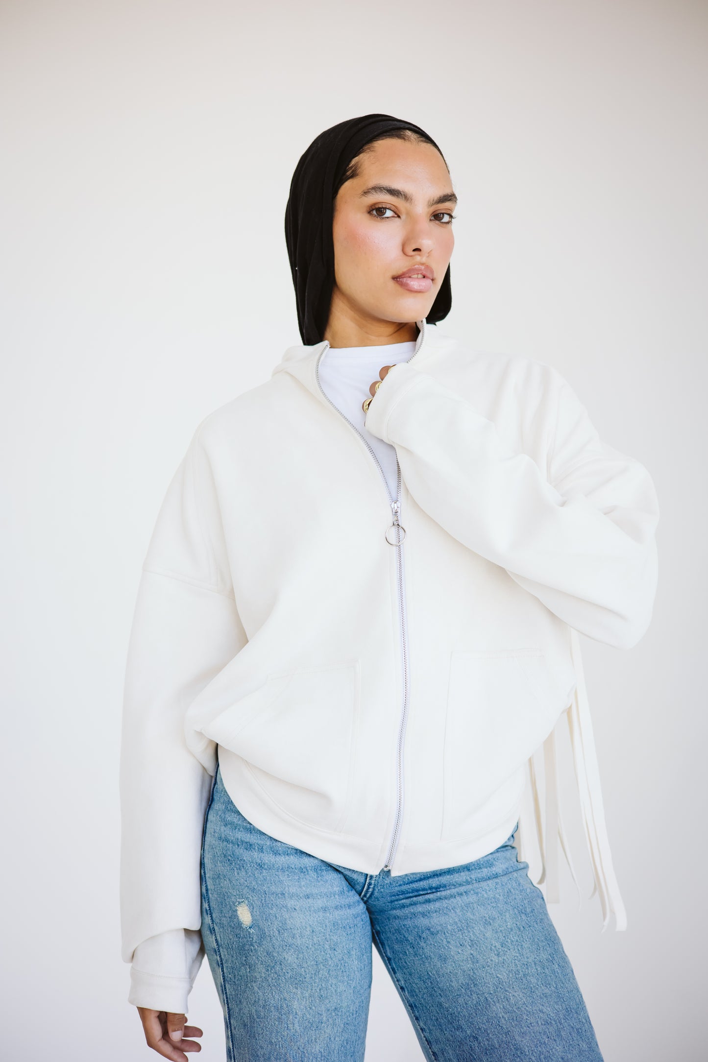 Suede fringes jacket in off-white