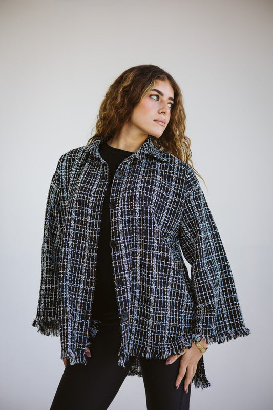 Tweed poncho in black