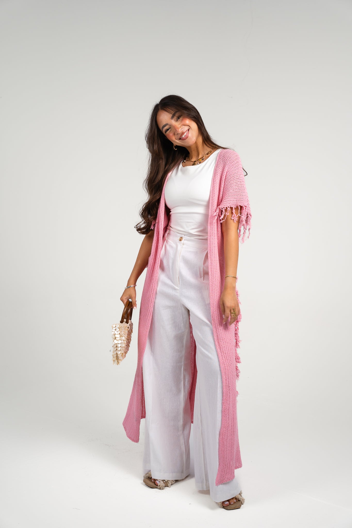 Clear skies crochet cover-up in Pink