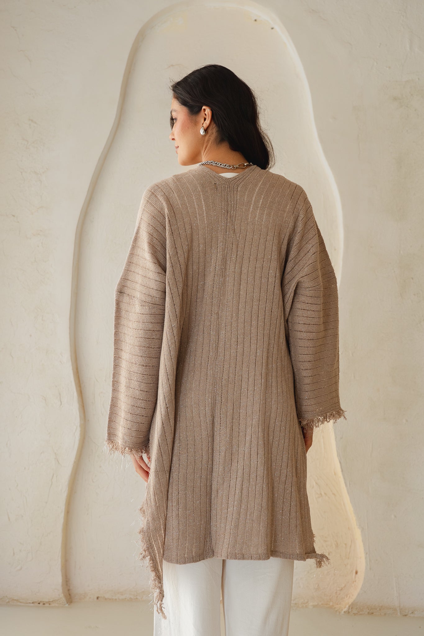 Coastline Knit Cardigan in Shimmer Beige