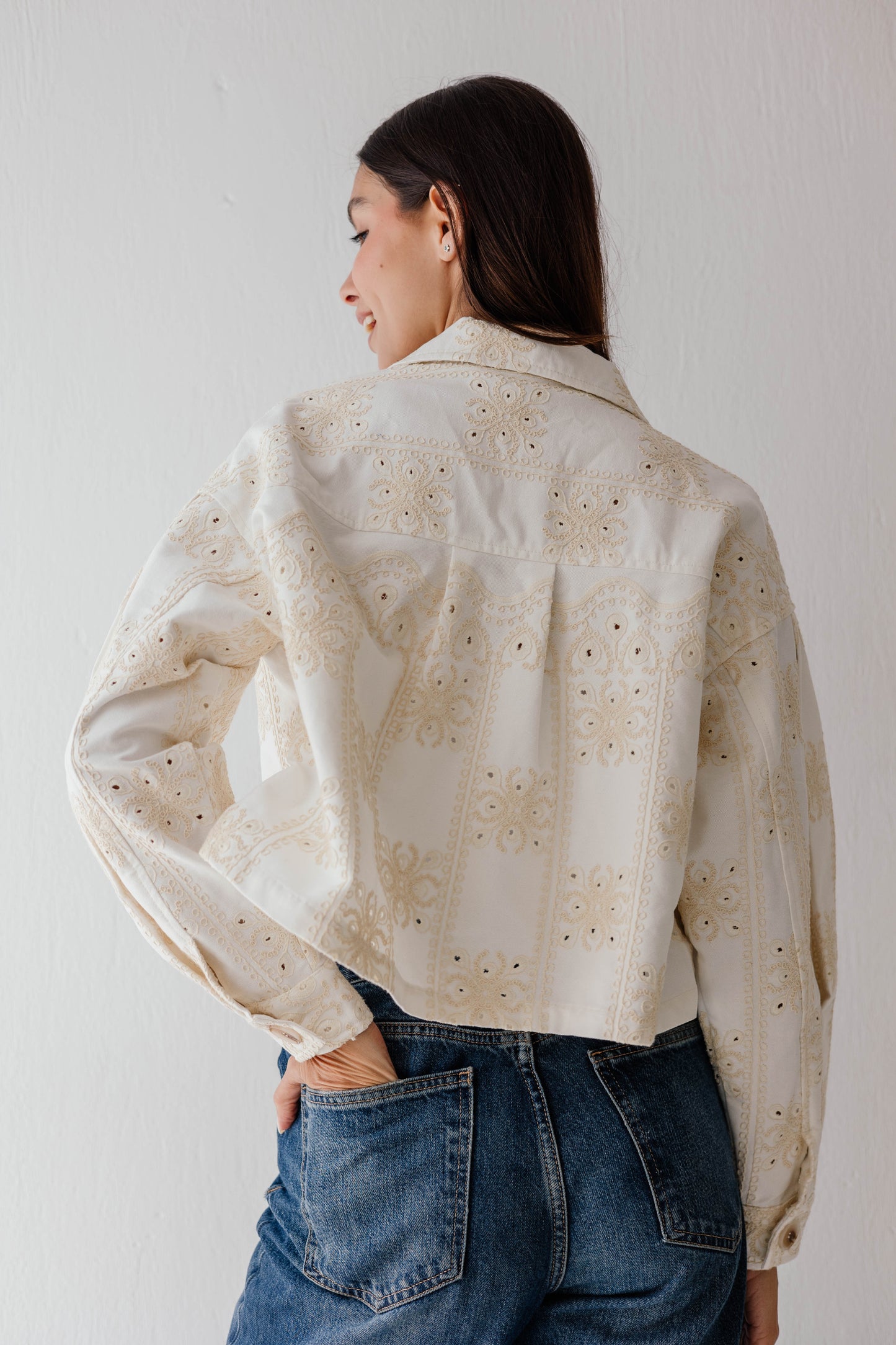 Embroidered jacket in Off-White