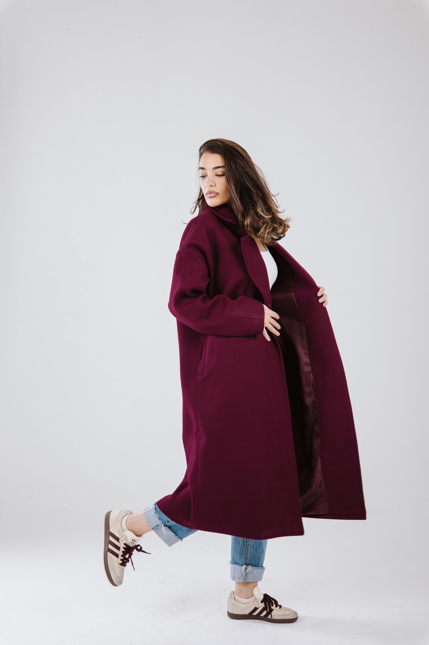 Snowflakes coat in burgundy