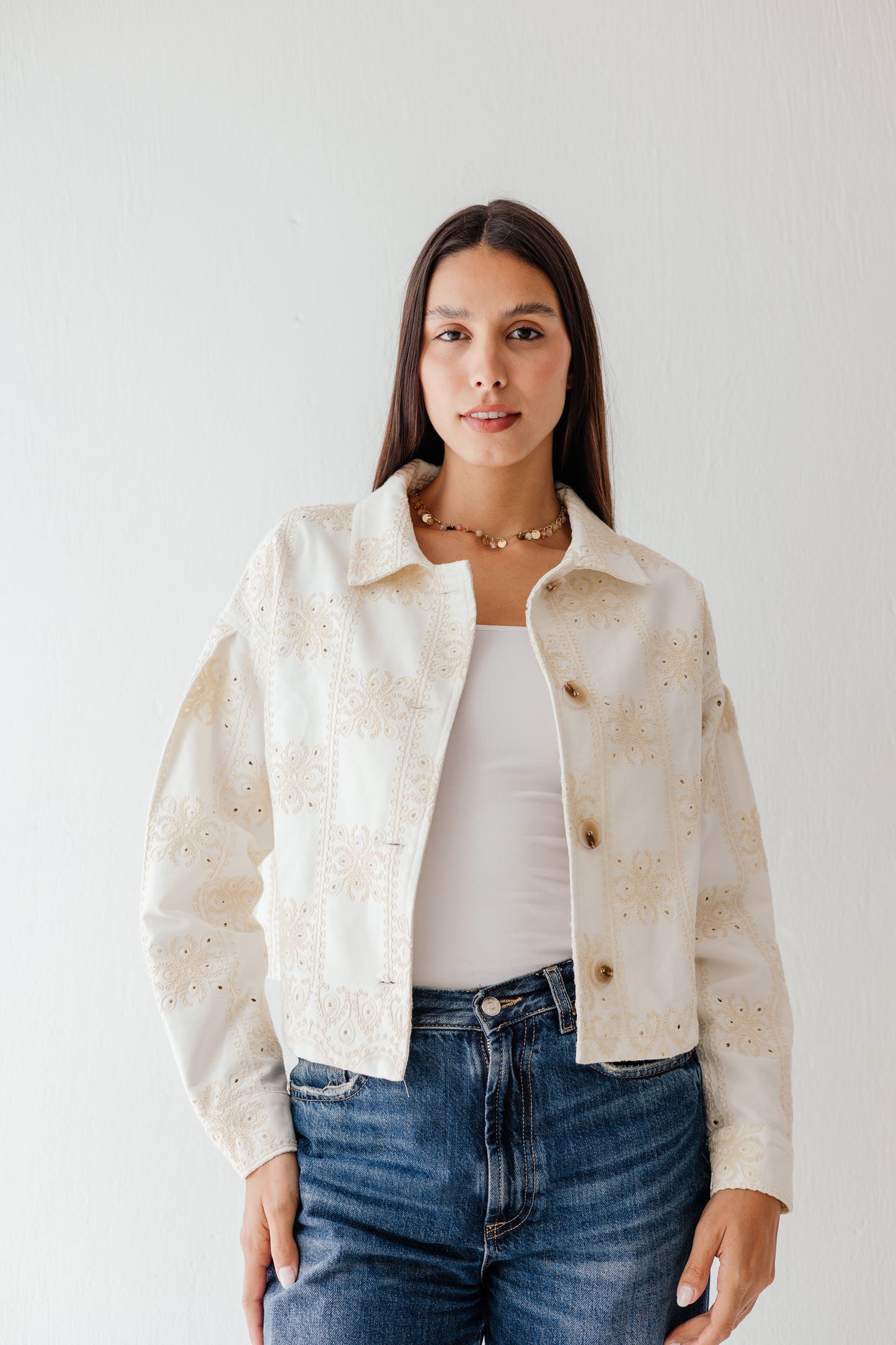 Embroidered jacket in Off-White