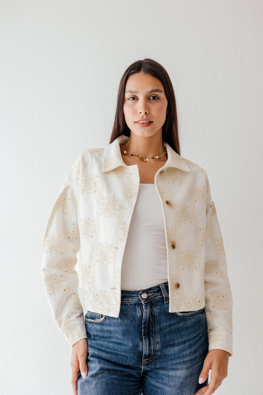 Embroidered jacket in Off-White