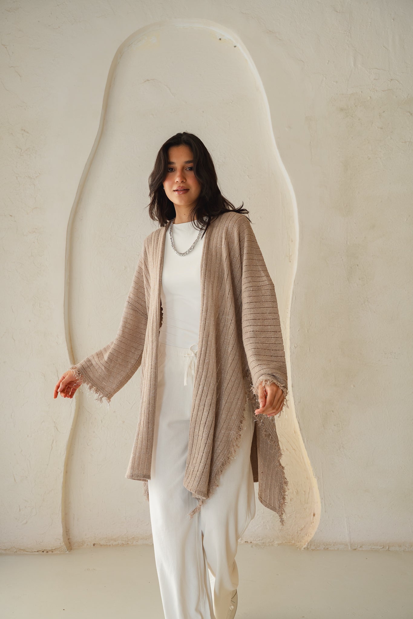 Coastline Knit Cardigan in Shimmer Beige