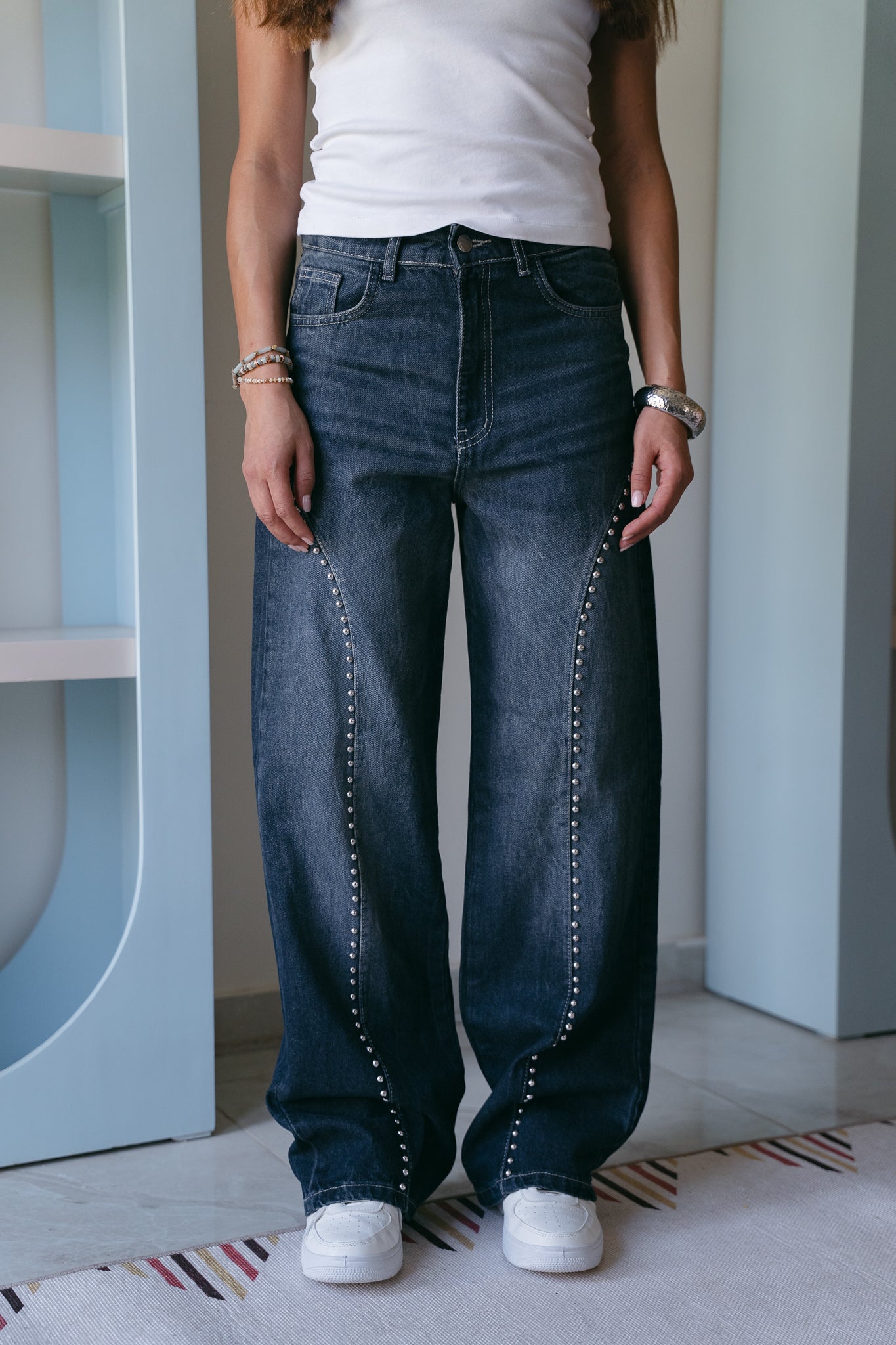 Fearless Studded Denim in Midwash