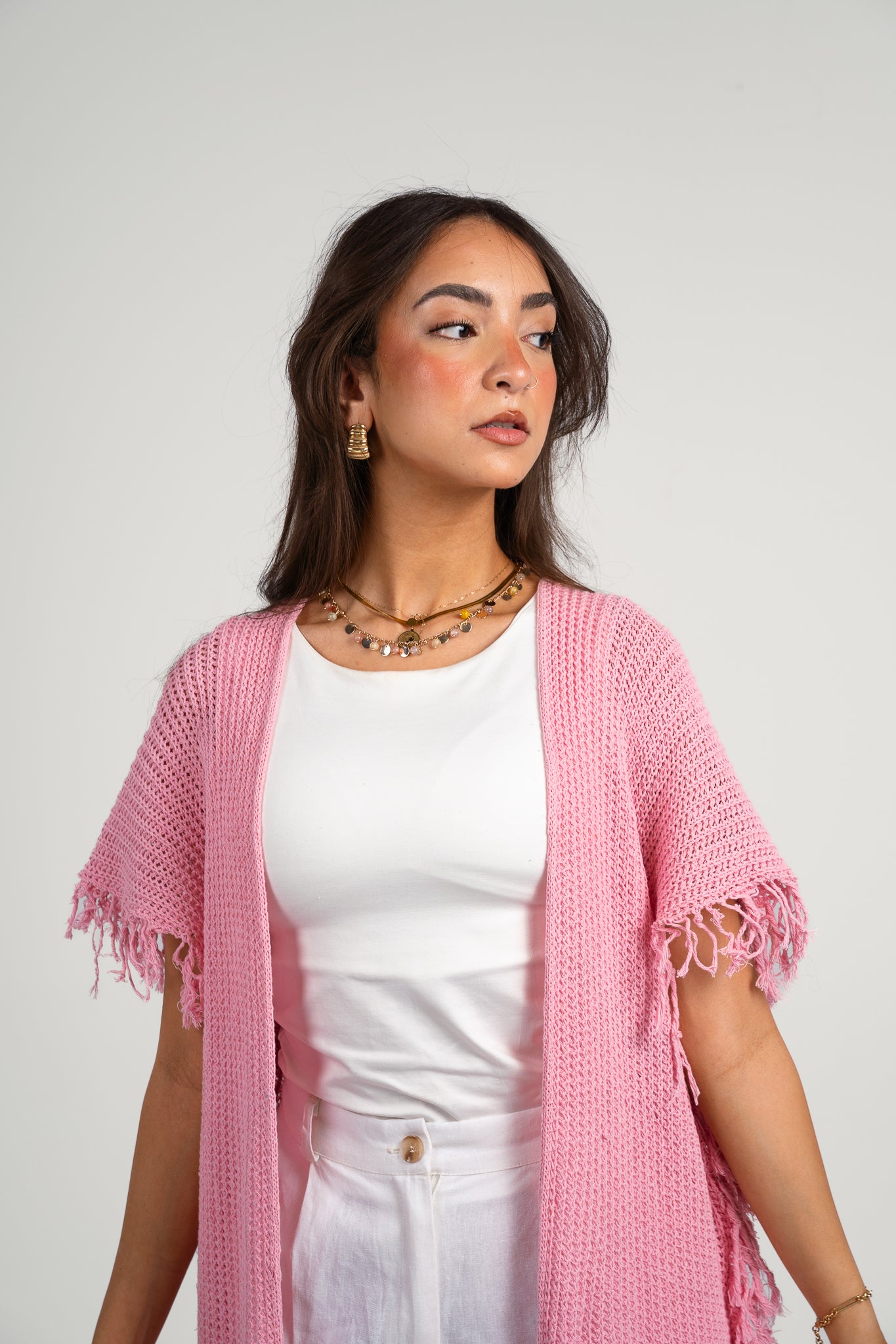 Clear skies crochet cover-up in Pink