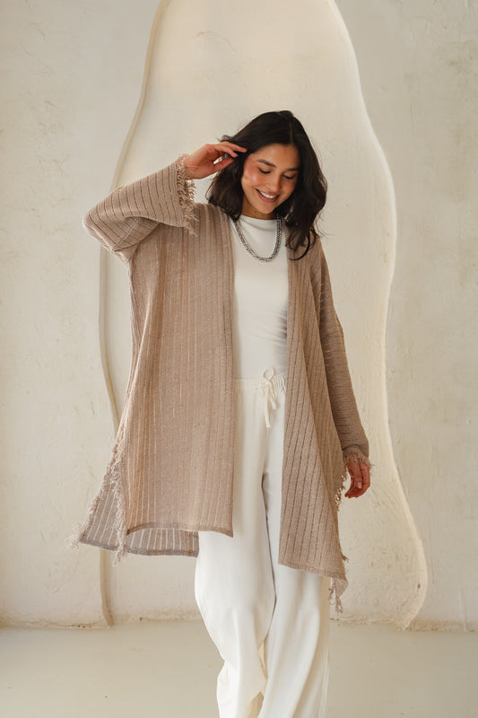 Coastline Knit Cardigan in Shimmer Beige