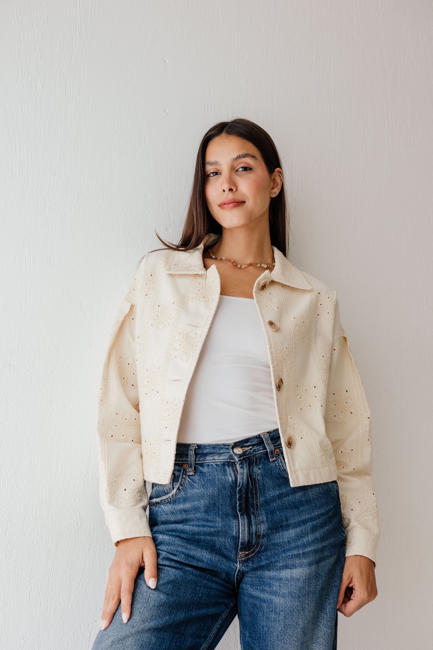 Embroidered jacket in Beige