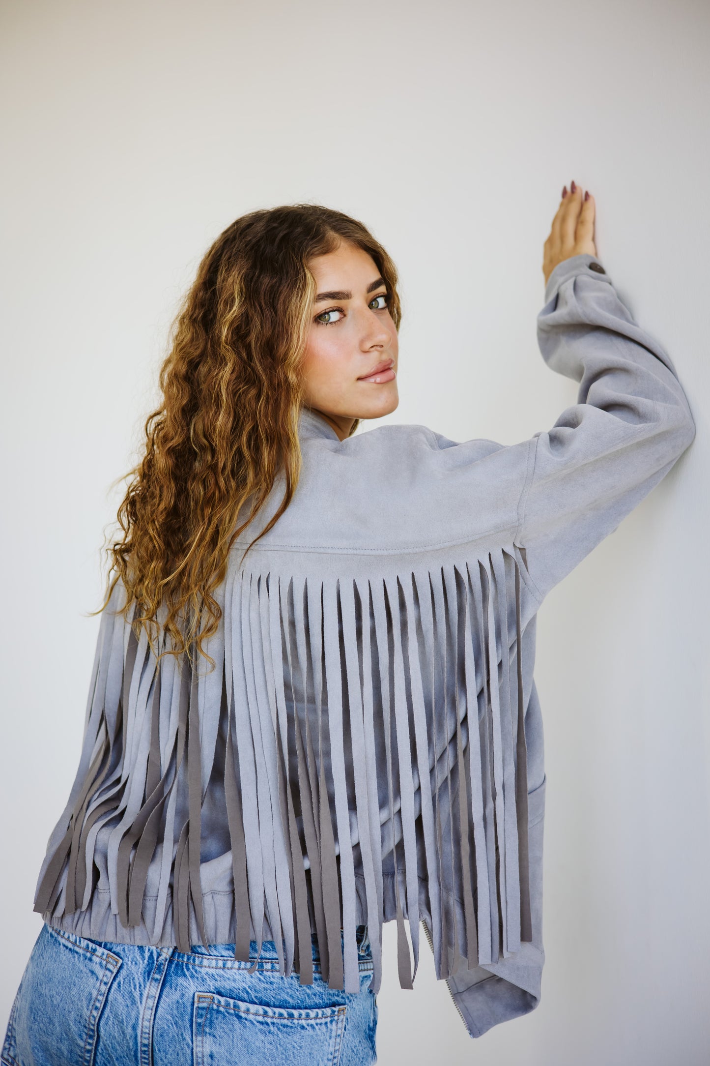 Suede fringes jacket in grey