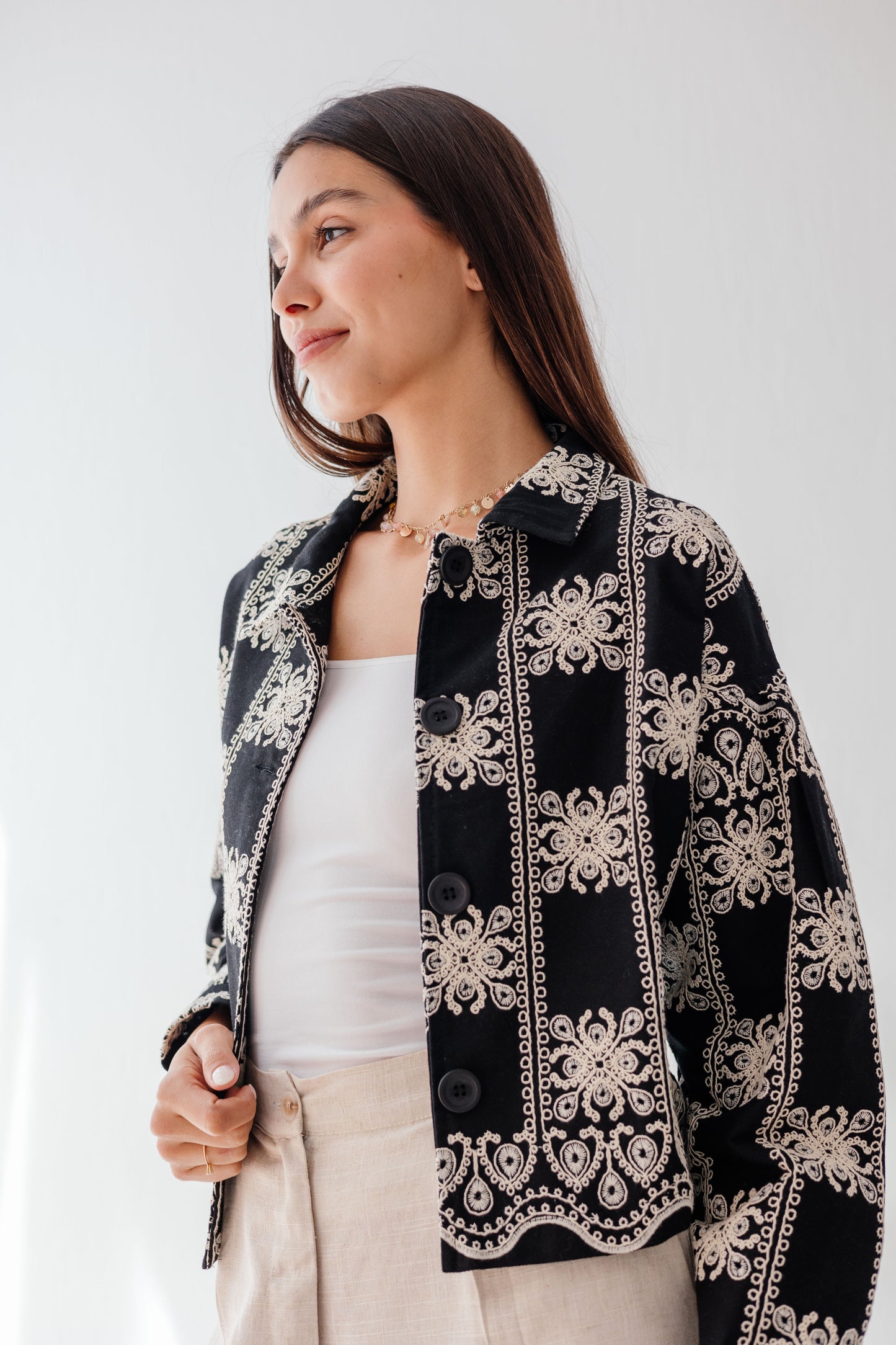 Embroidered jacket in Black