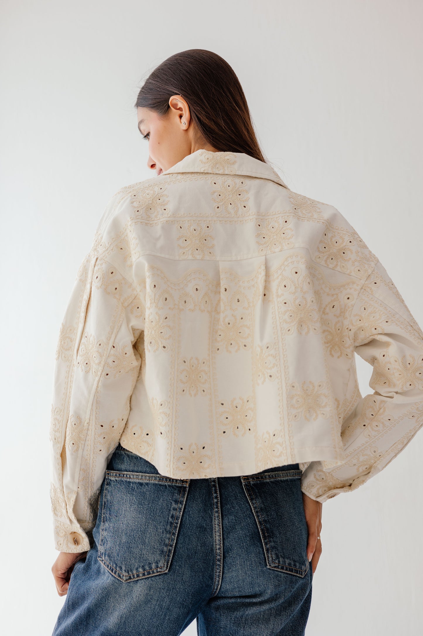 Embroidered jacket in Off-White