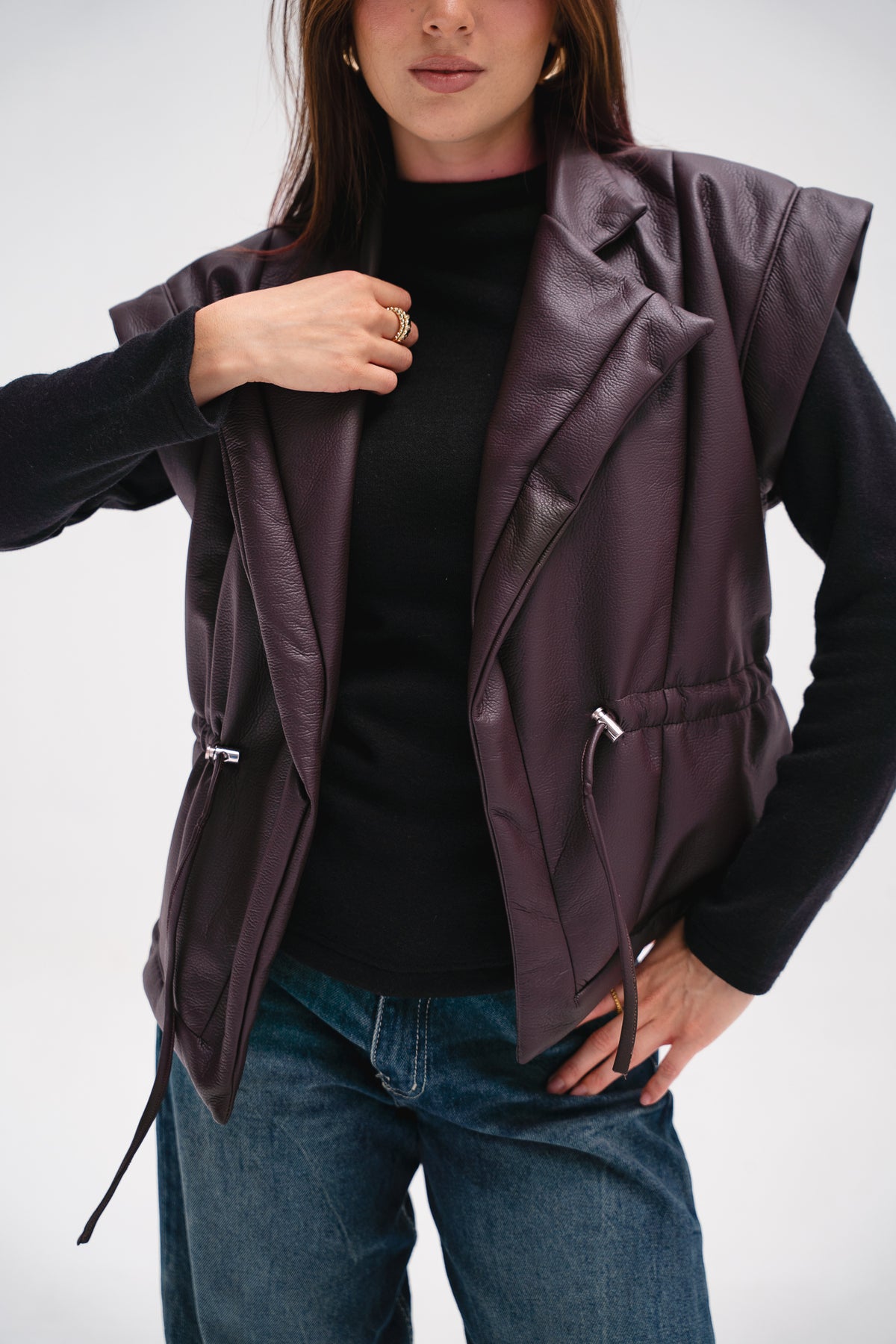 Downtown Leather Vest in Burgundy