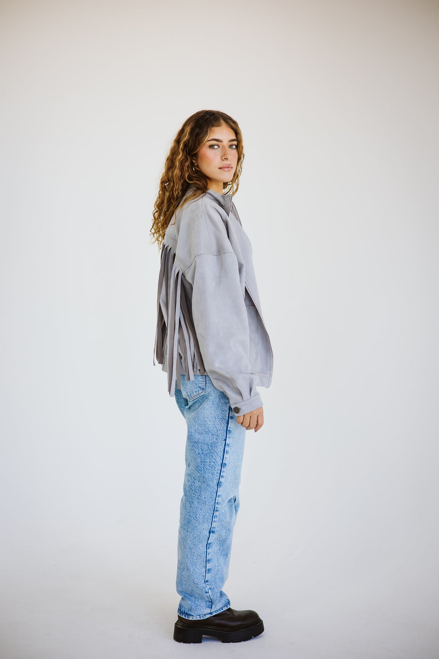 Suede fringes jacket in grey