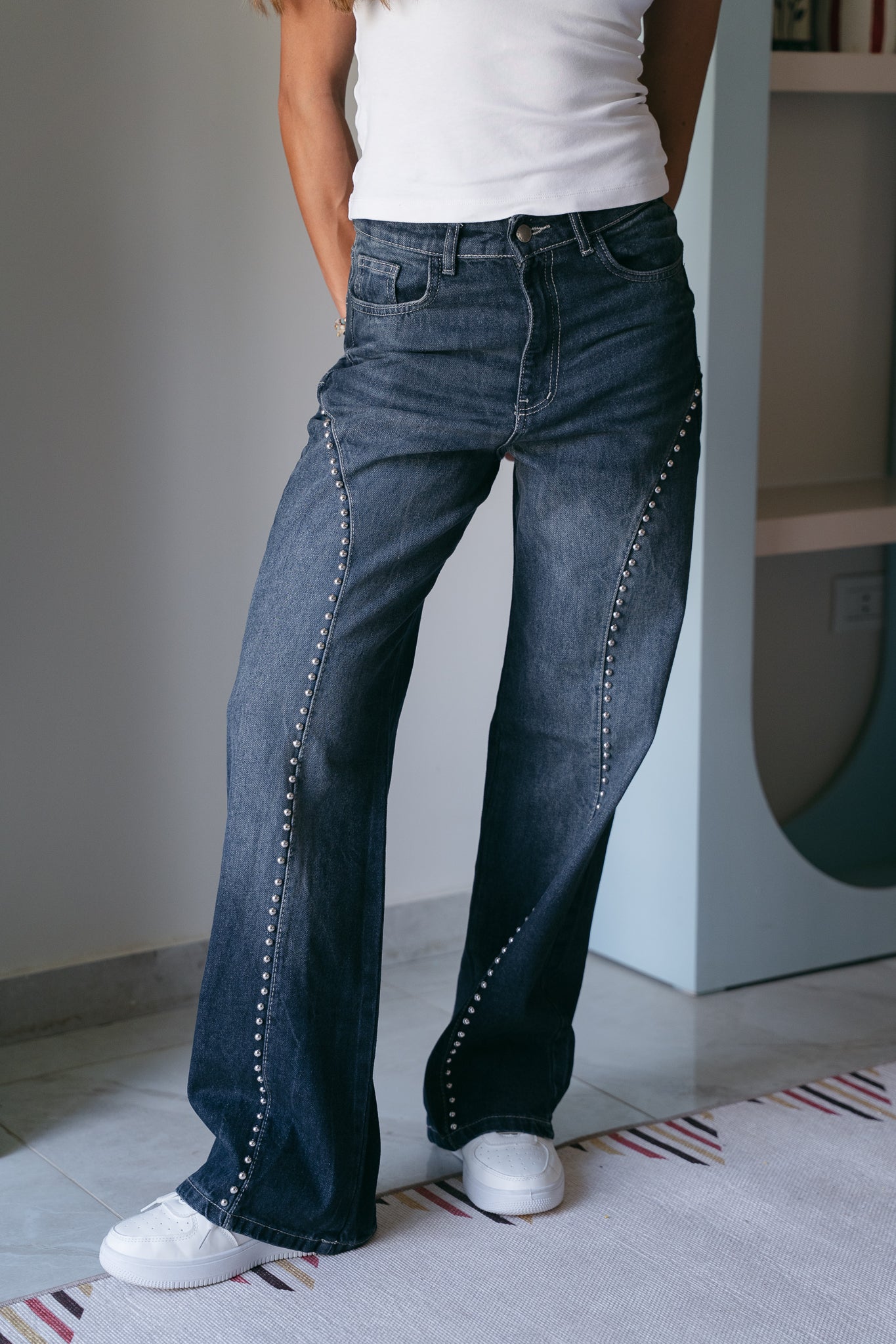 Fearless Studded Denim in Midwash