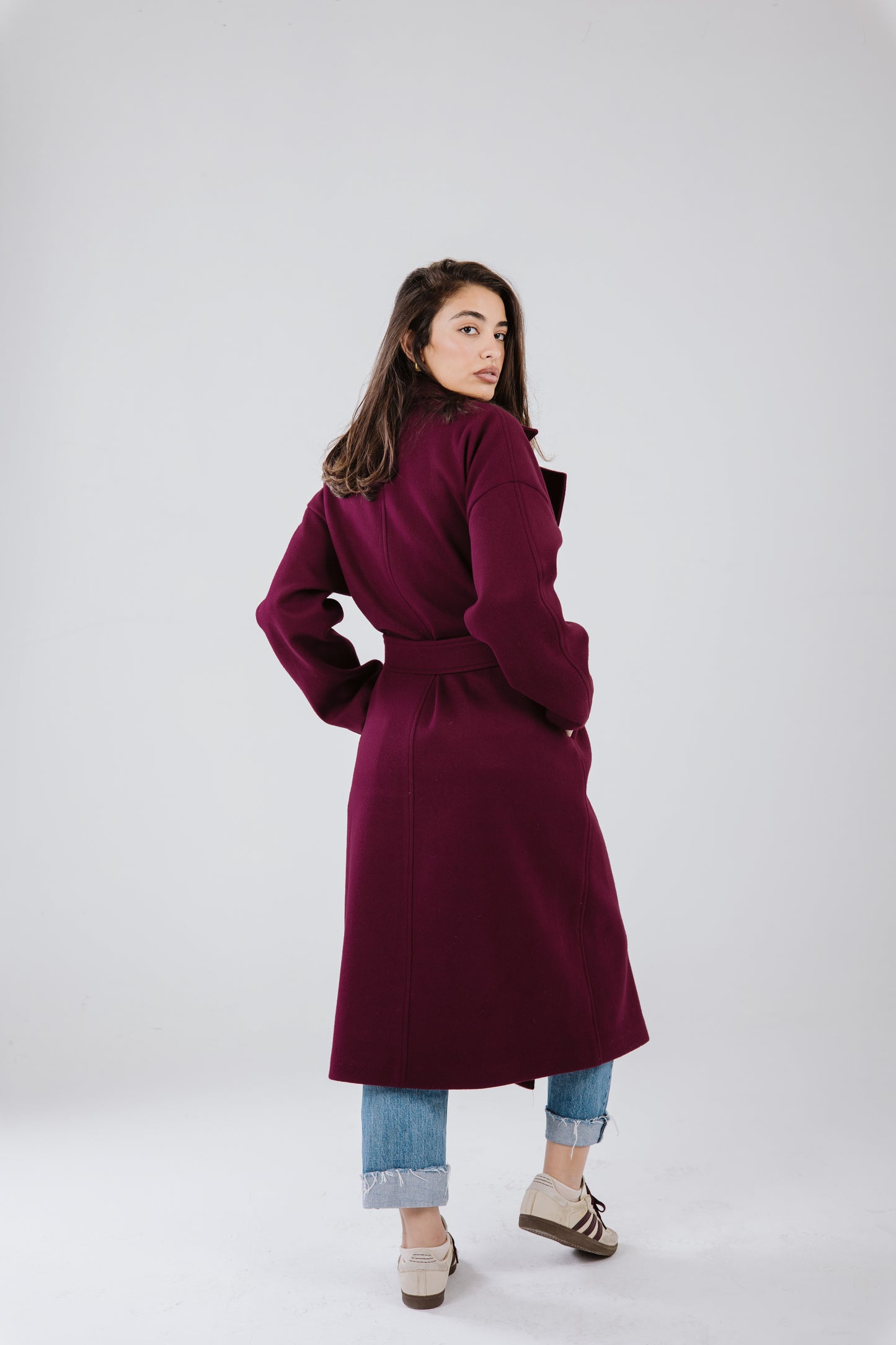 Snowflakes coat in burgundy