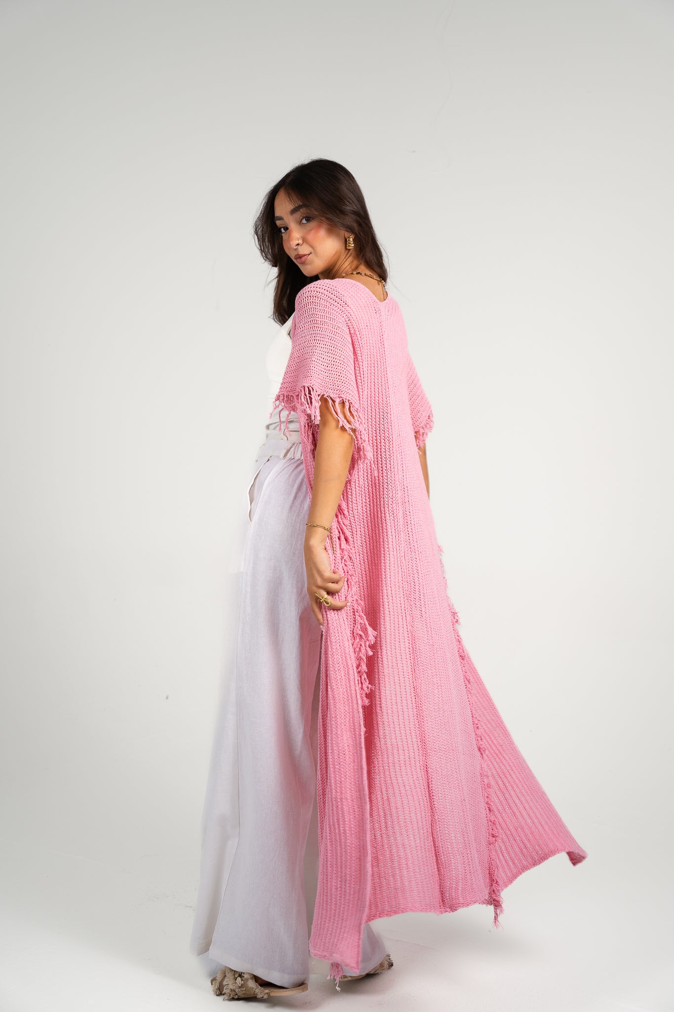 Clear skies crochet cover-up in Pink