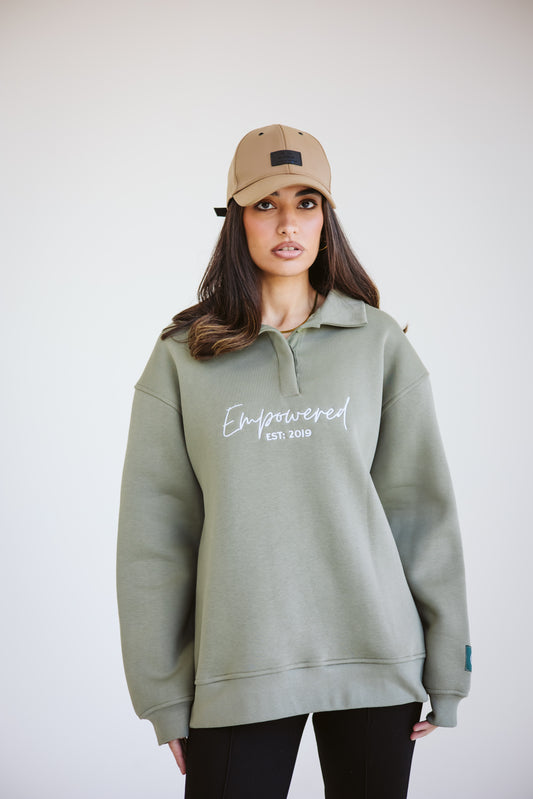 Empowered sweater in olive