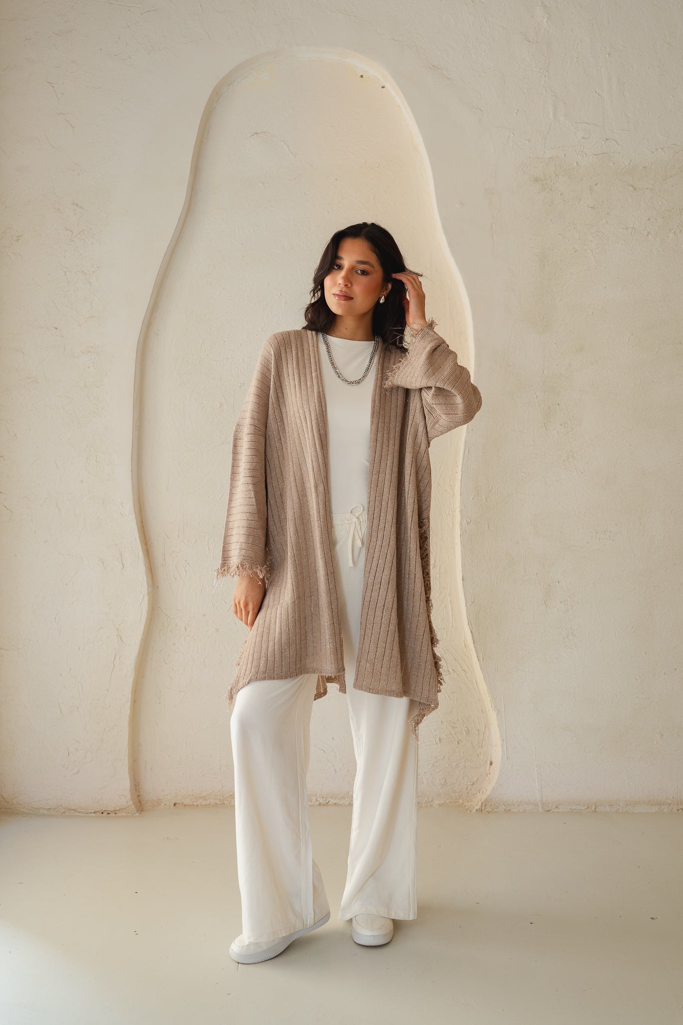 Coastline Knit Cardigan in Shimmer Beige