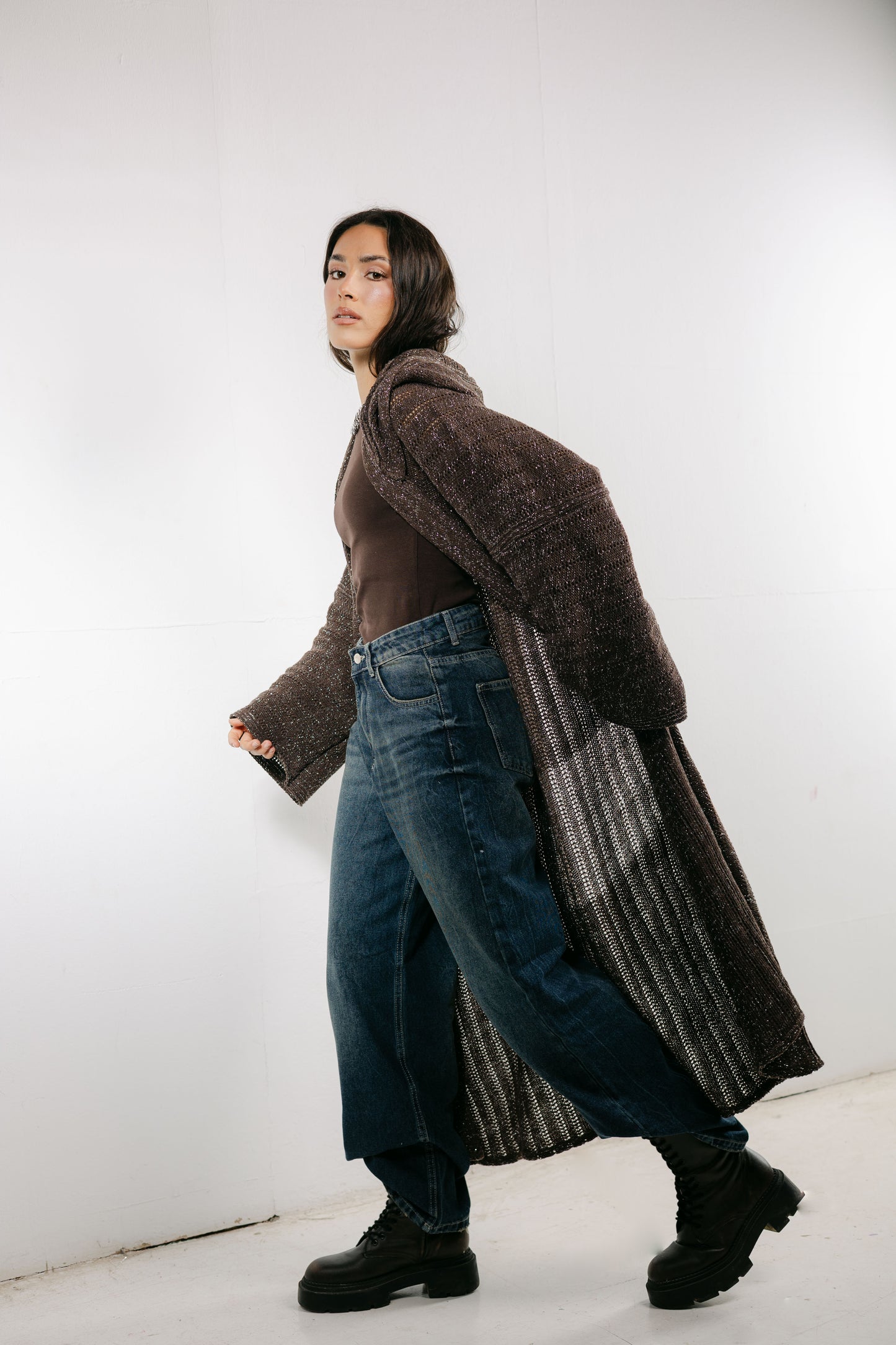 Moon Glow Knit Cardigan in Shimmer Brown