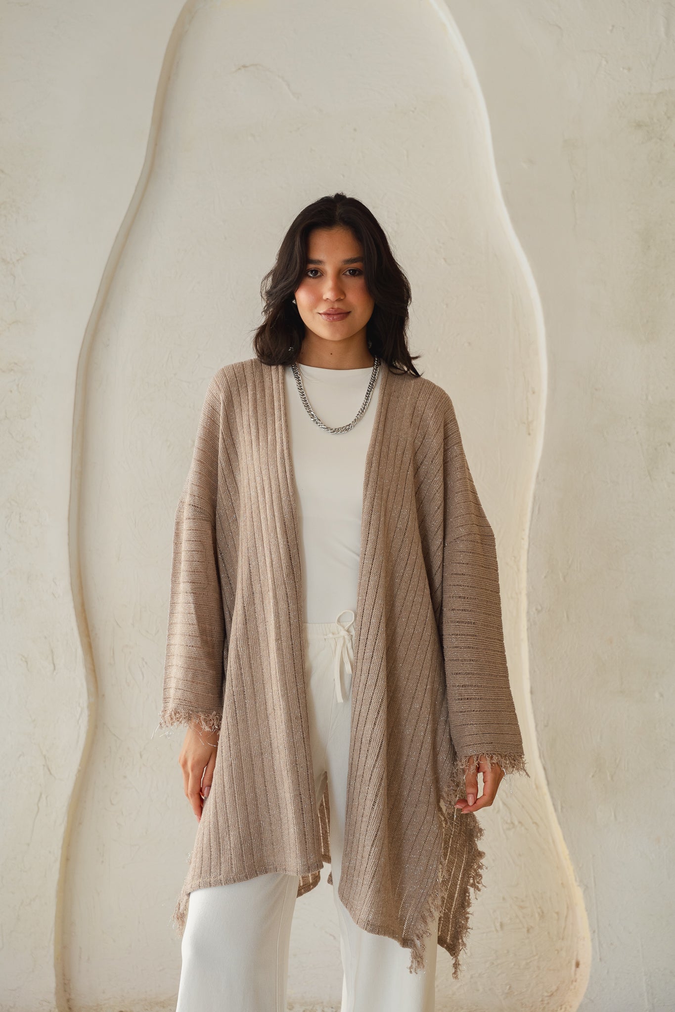 Coastline Knit Cardigan in Shimmer Beige