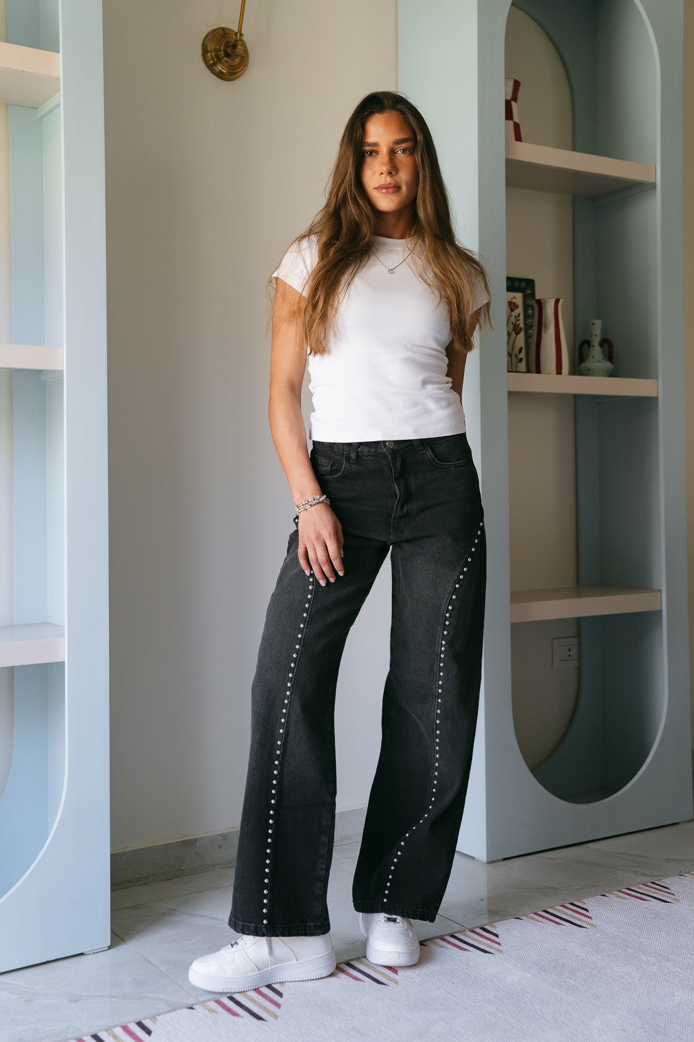Fearless Studded Denim in Washed Black