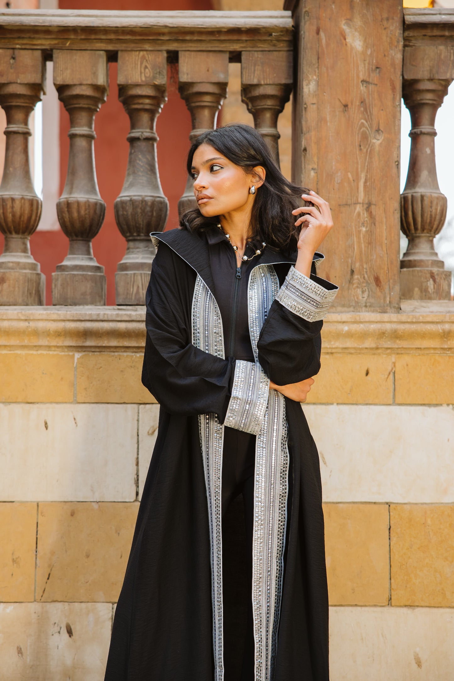 Moroccan kaftan in black - silver edition