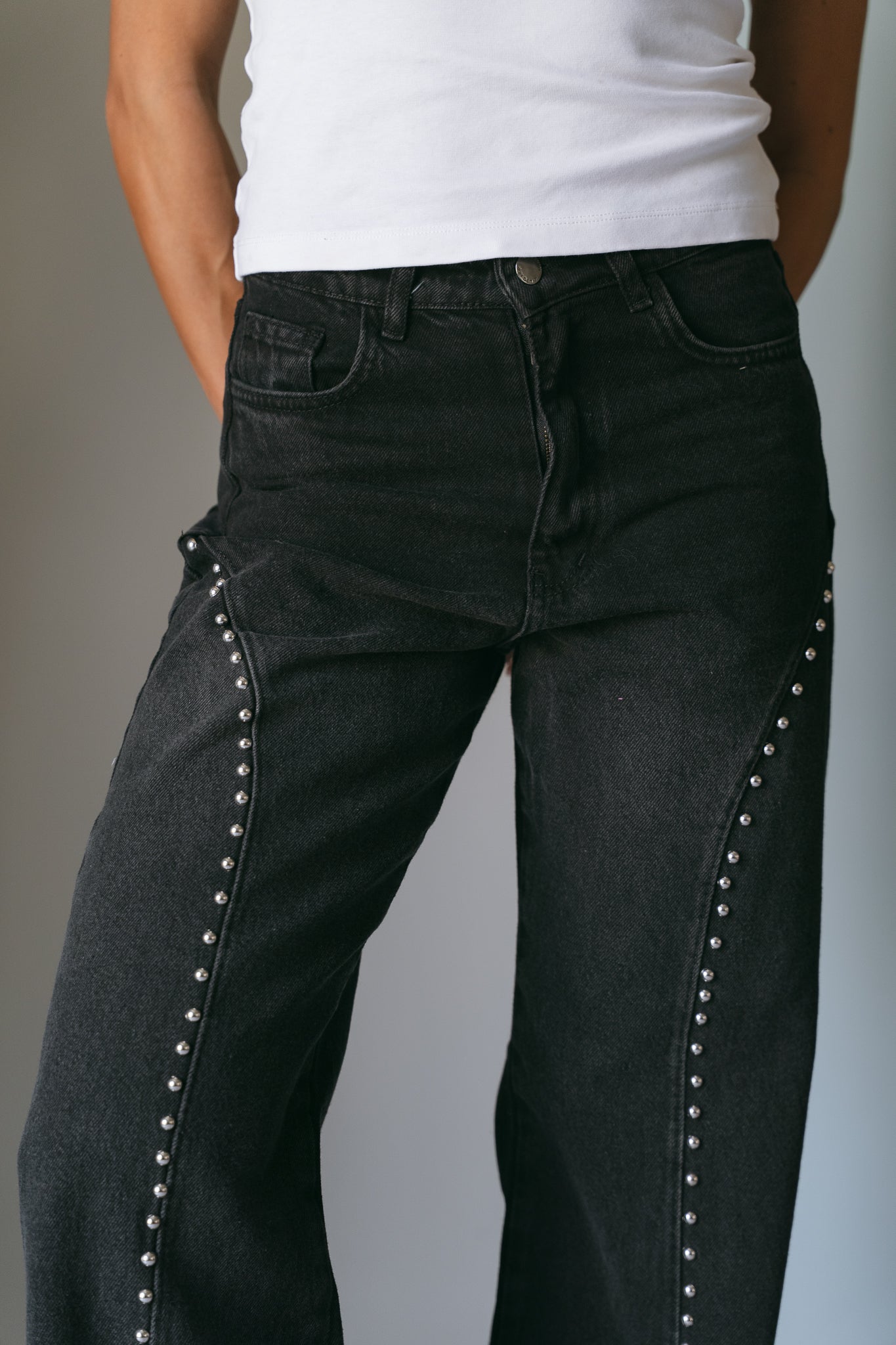 Fearless Studded Denim in Washed Black