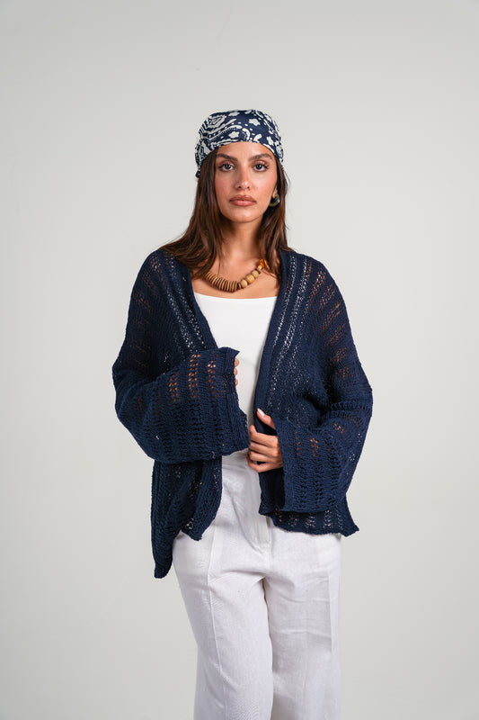 Sunbeam crochet kimono in Navy