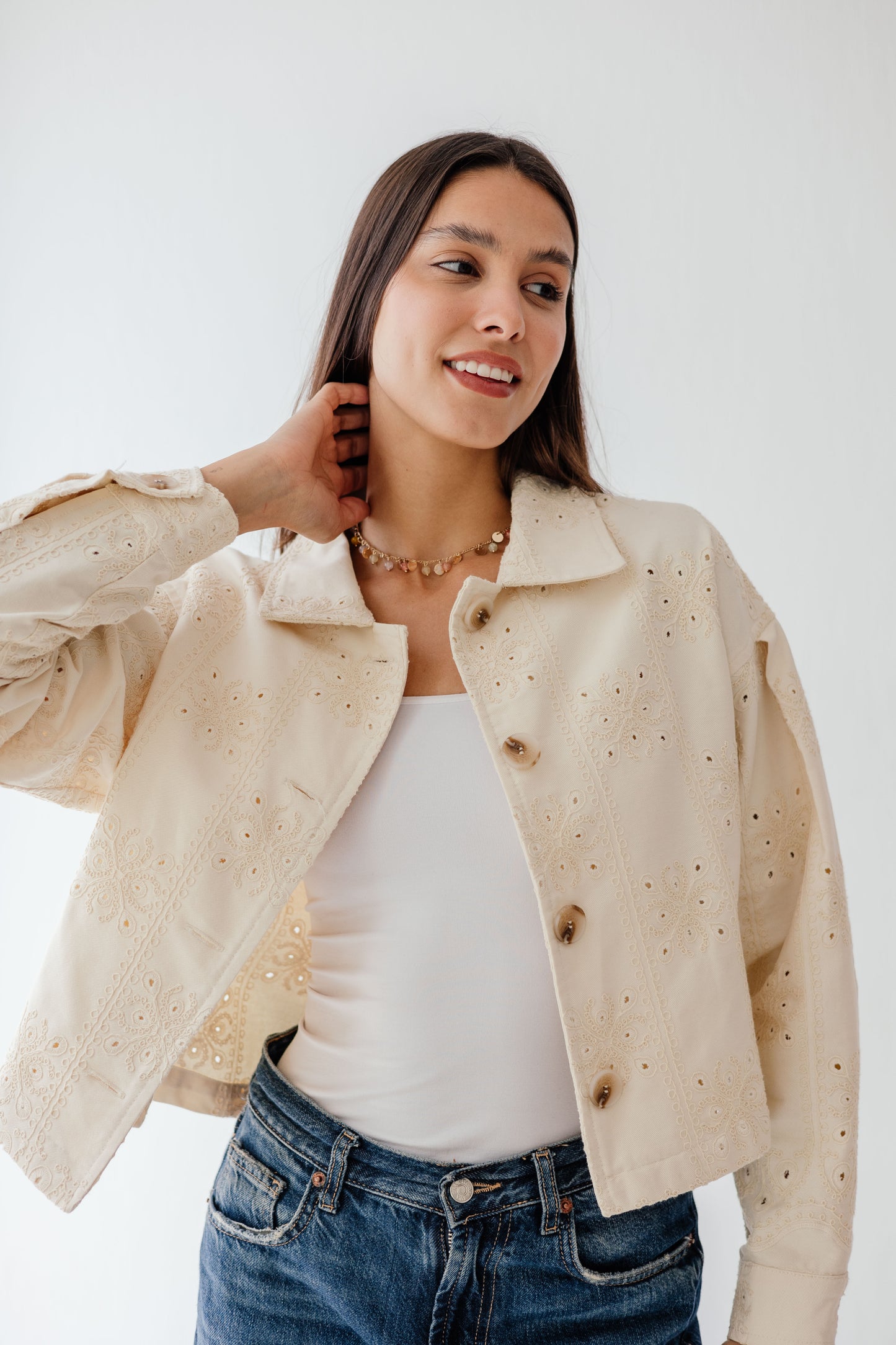 Embroidered jacket in Beige