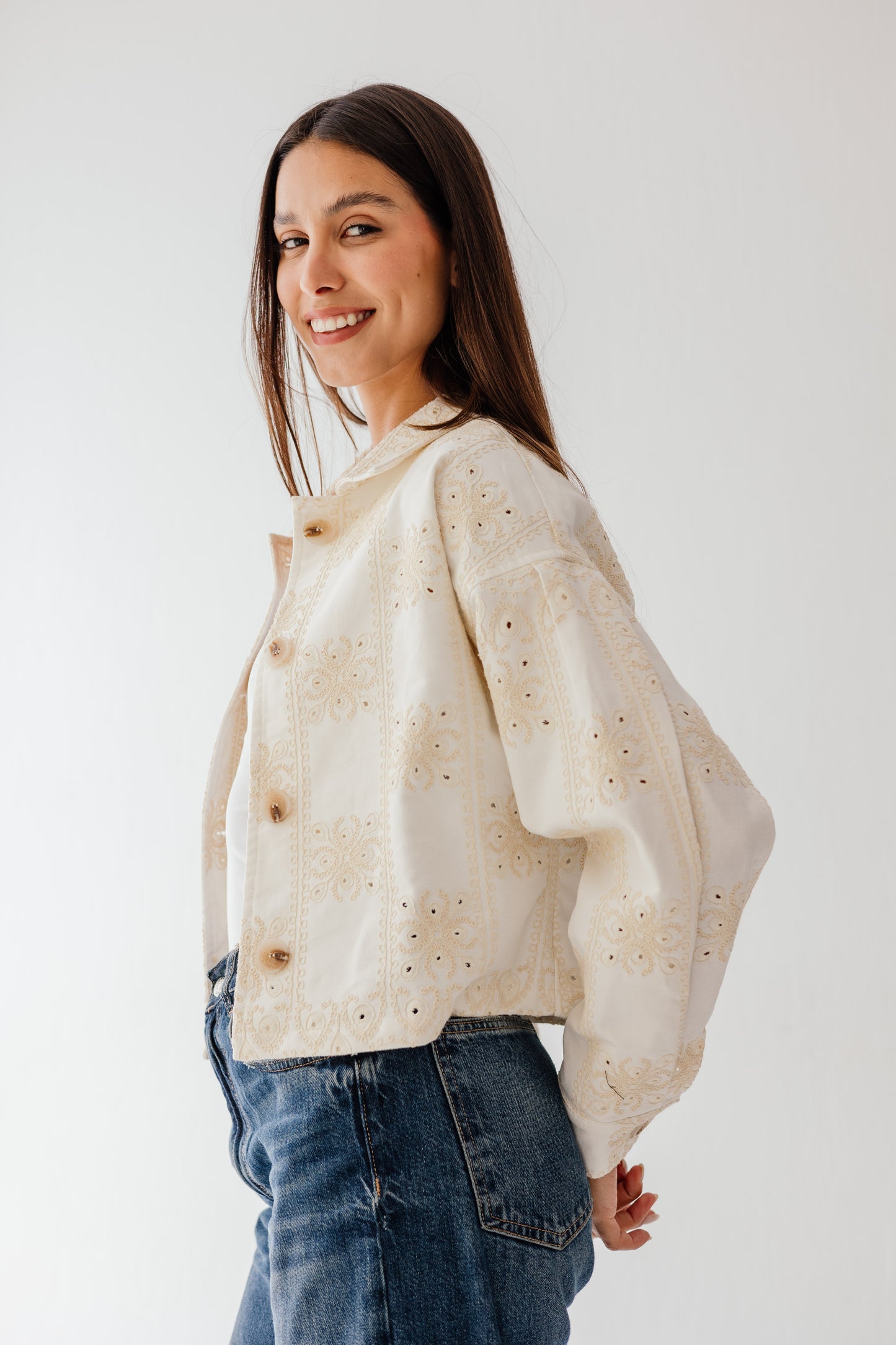 Embroidered jacket in Off-White