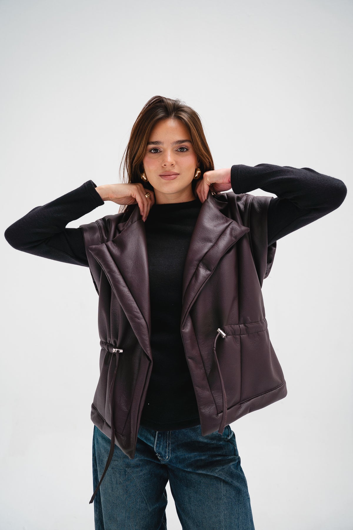 Downtown Leather Vest in Burgundy