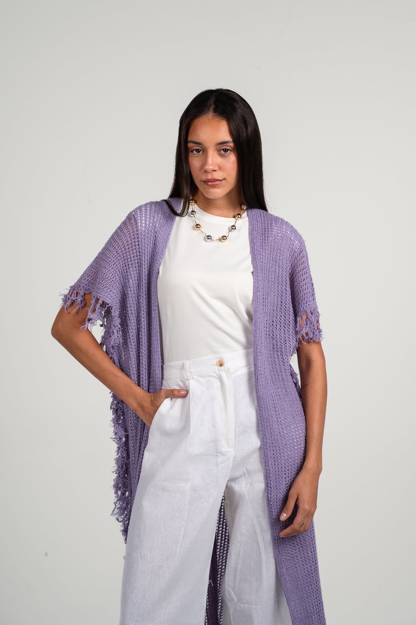 Clear skies crochet cover-up in Lilac
