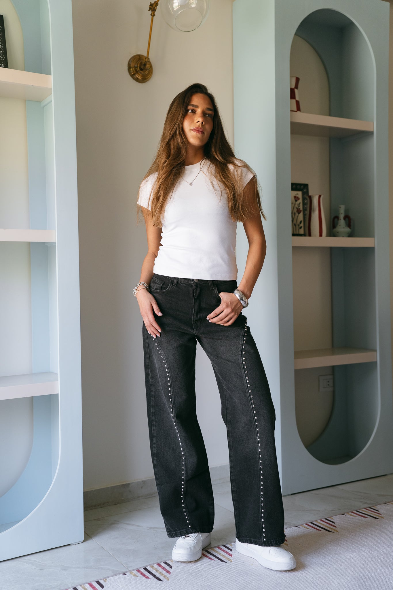 Fearless Studded Denim in Washed Black