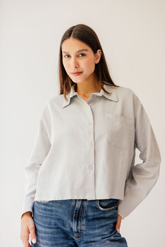 Cropped linen shirt in Grey