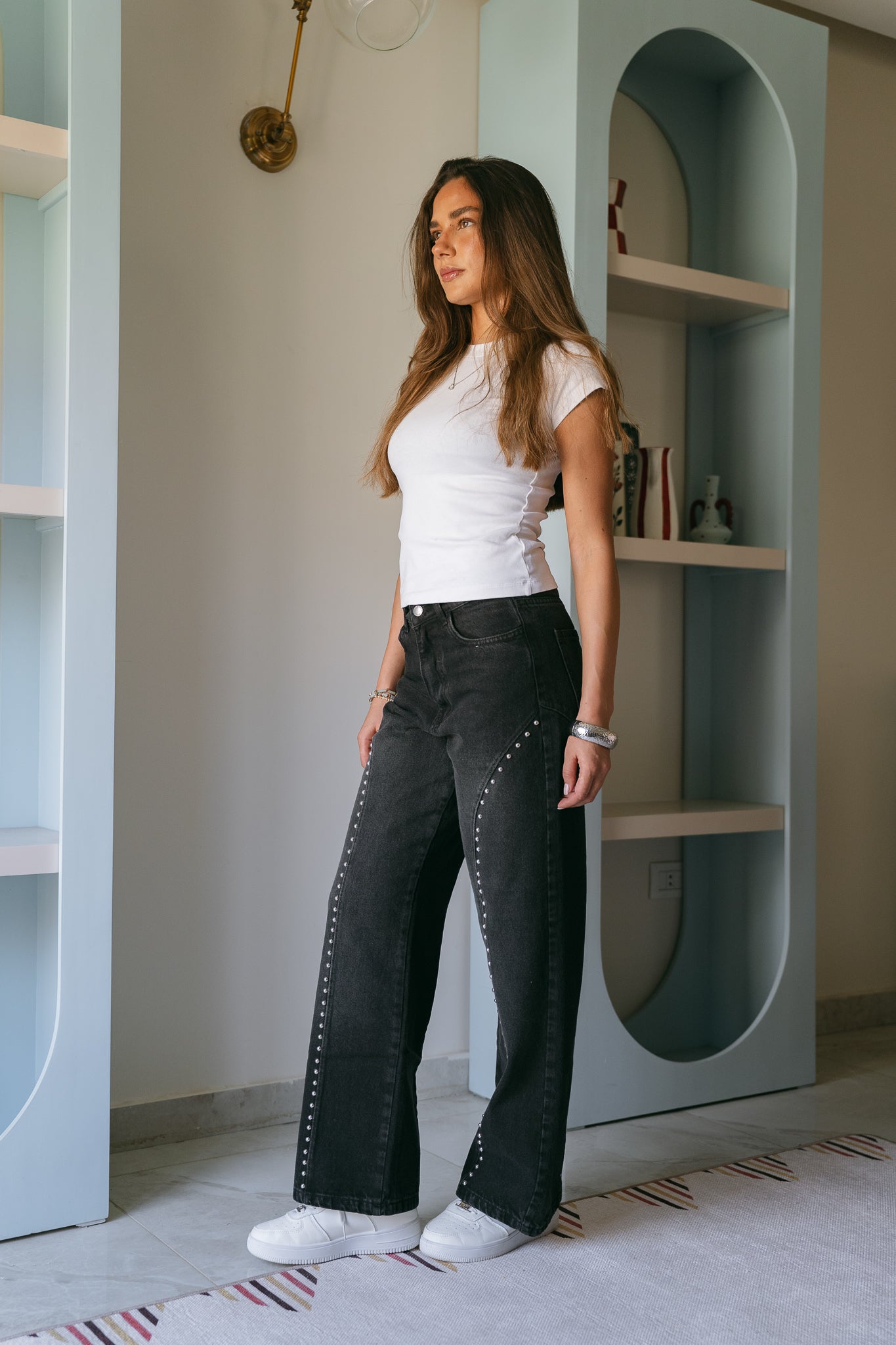 Fearless Studded Denim in Washed Black