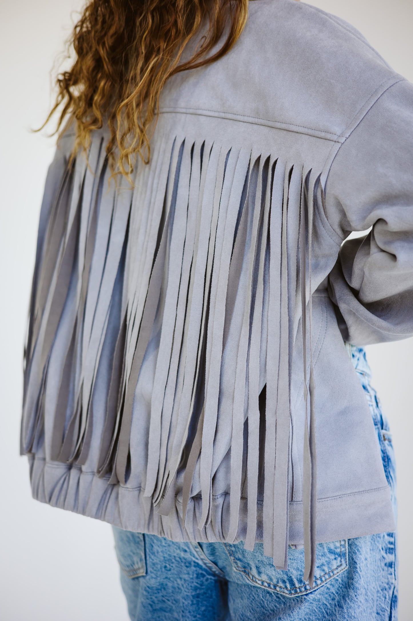 Suede fringes jacket in grey