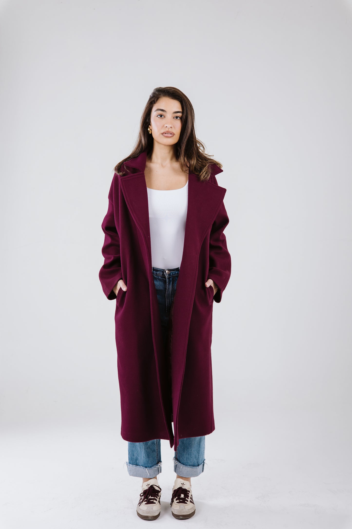 Snowflakes coat in burgundy